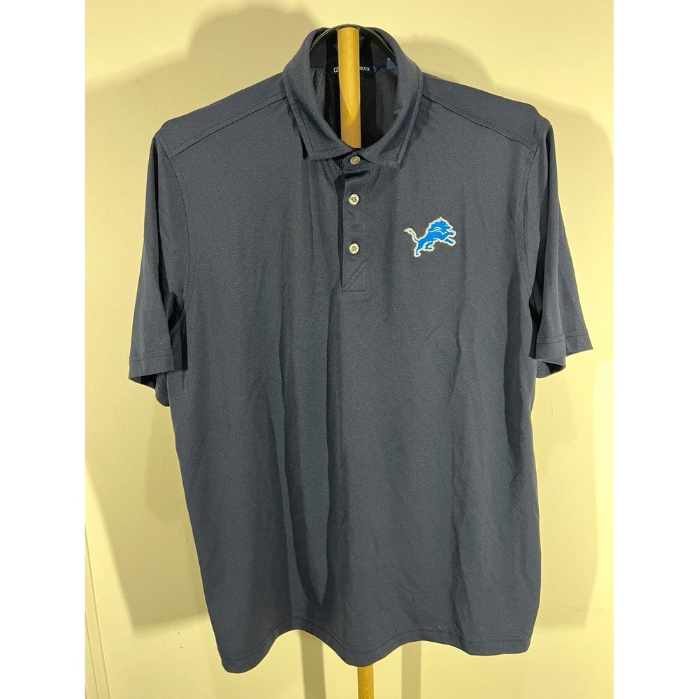 Cutter & Buck Detroit Lions Polo Mens Large Blue NFL Golf Performance Shirt